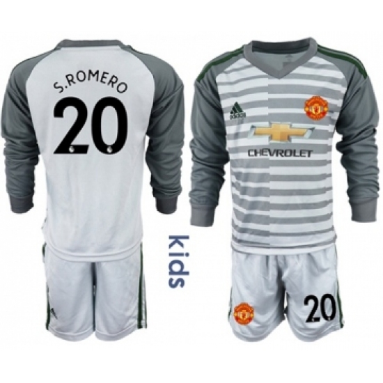 Manchester United #20 S.Romero Grey Goalkeeper Long Sleeves Kid Soccer Club Jersey