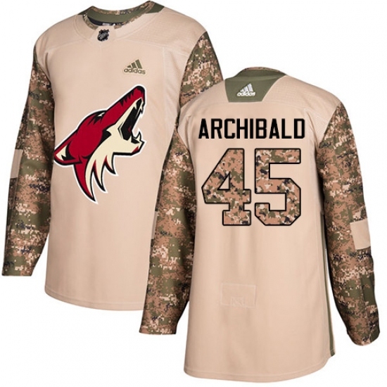Men's Adidas Arizona Coyotes #45 Josh Archibald Authentic Camo Veterans Day Practice NHL Jersey - Ujersey