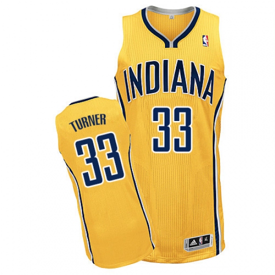 Men's Adidas Indiana Pacers #33 Myles Turner Authentic Gold Alternate NBA Jersey - Ujersey
