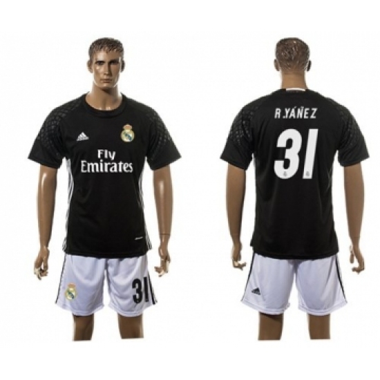 Real Madrid #31 R.Yanez Black Goalkeeper Soccer Club Jersey
