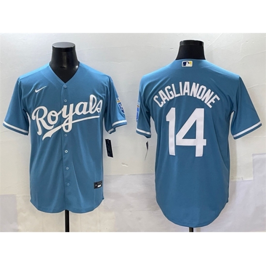 Men's Kansas City Royals #14 Jac Caglianone Light Blue Cool Base Stitched Baseball Jersey - Ujersey