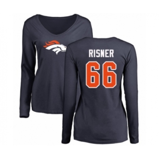 Football Women's Denver Broncos #66 Dalton Risner Navy Blue Name & Number Logo Long Sleeve T-Shirt - Ujersey