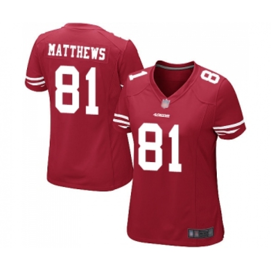 Women's San Francisco 49ers #81 Jordan Matthews Game Red Team Color Football Jersey - Ujersey