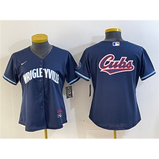 Women's Chicago Cubs Team Big Logo Navy City Connect Stitched Jersey - Ujersey