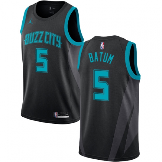 Men's Nike Jordan Charlotte Hornets #5 Nicolas Batum Authentic Black NBA Jersey - 2018 19 City Edition - Ujersey