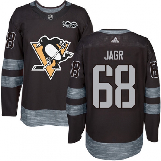 Men's Adidas Pittsburgh Penguins #68 Jaromir Jagr Authentic Black 1917-2017 100th Anniversary NHL Jersey