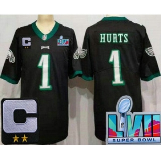 Men's Philadelphia Eagles #1 Jalen Hurts Limited Black C Patch Super Bowl LVII Vapor Jersey - Ujersey