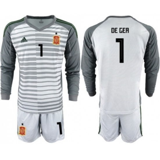 Spain #1 De Gea Grey Long Sleeves Goalkeeper Soccer Country Jersey