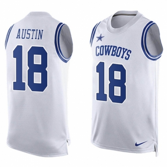 Men's Nike Dallas Cowboys #18 Tavon Austin Limited White Player Name & Number Tank Top NFL Jersey - Ujersey