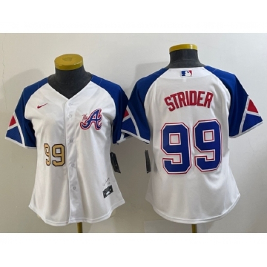 Women's Atlanta Braves #99 Spencer Strider Number White 2023 City Connect Cool Base Stitched Jersey - Ujersey