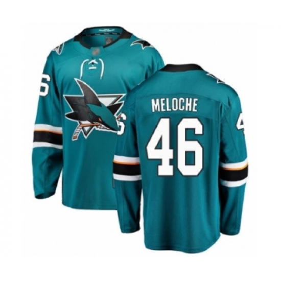 Youth San Jose Sharks #46 Nicolas Meloche Fanatics Branded Teal Green Home Breakaway Hockey Jersey - Ujersey