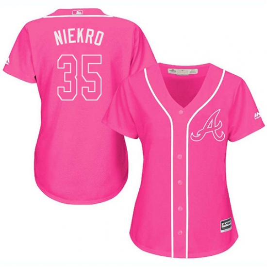 Women's Majestic Atlanta Braves #35 Phil Niekro Authentic Pink Fashion Cool Base MLB Jersey - Ujersey