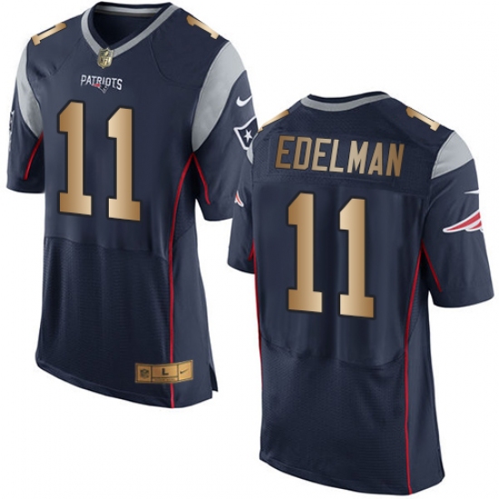 Men's Nike New England Patriots #11 Julian Edelman Elite Navy/Gold Team Color NFL Jersey - Ujersey