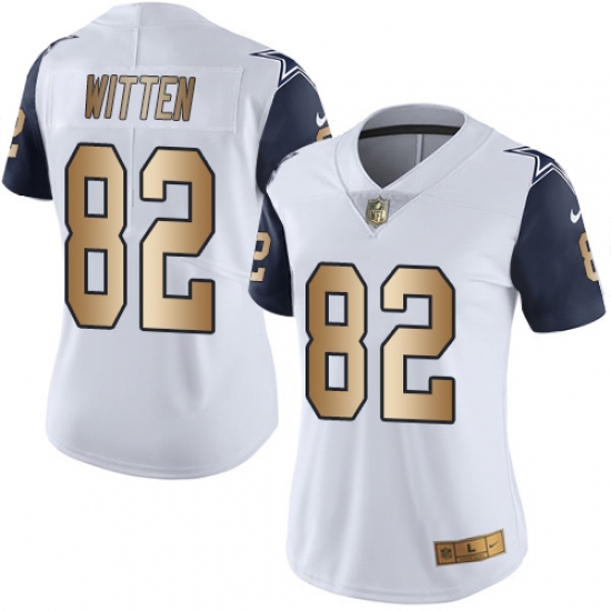 Women's Nike Dallas Cowboys #82 Jason Witten Limited White/Gold Rush NFL Jersey - Ujersey
