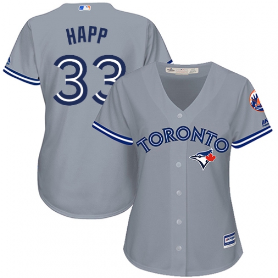 Women's Majestic Toronto Blue Jays #33 J.A. Happ Authentic Grey Road MLB Jersey - Ujersey