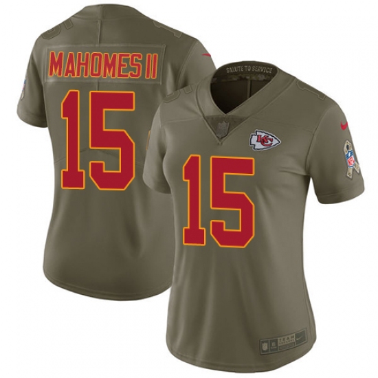 Women's Nike Kansas City Chiefs #15 Patrick Mahomes II Limited Olive 2017 Salute to Service NFL Jersey - Ujersey