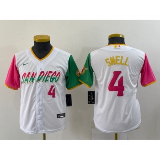 Youth San Diego Padres #4 Blake Snell Number White 2022 City Connect Cool Base Stitched Jersey - Ujersey