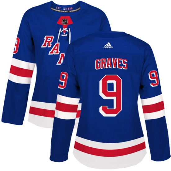 Women's Adidas New York Rangers #9 Adam Graves Premier Royal Blue Home NHL Jersey - Ujersey