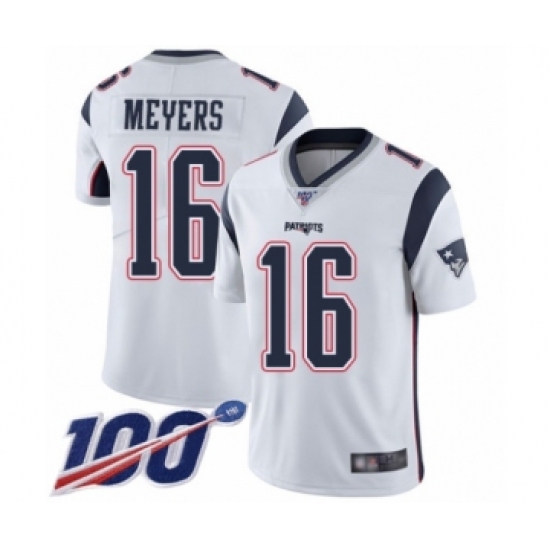 Men's New England Patriots #16 Jakobi Meyers White Vapor Untouchable Limited Player 100th Season Football Jersey - Ujersey