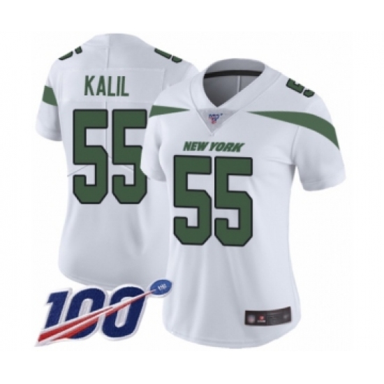Women's New York Jets #55 Ryan Kalil White Vapor Untouchable Limited Player 100th Season Football Jersey - Ujersey