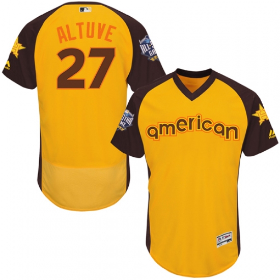 Men's Majestic Houston Astros #27 Jose Altuve Yellow 2016 All-Star American League BP Authentic Collection Flex Base MLB Jersey - Ujersey