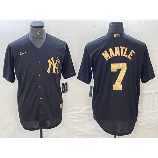 Men's New York Yankees #7 Mickey Mantle Black Gold Cool Base Stitched Jersey - Ujersey