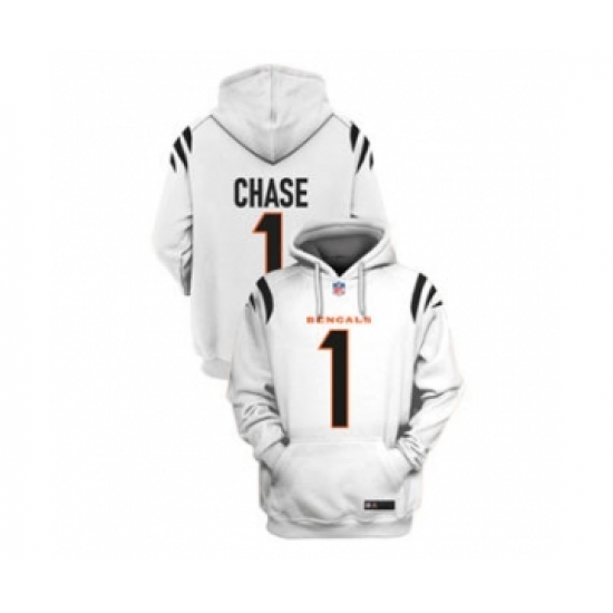 Men's Cincinnati Bengals #1 Ja'Marr Chase White 2021 Pullover Football Hoodie - Ujersey