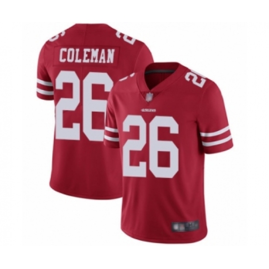 Men's San Francisco 49ers #26 Tevin Coleman Red Team Color Vapor Untouchable Limited Player Football Jersey - Ujersey