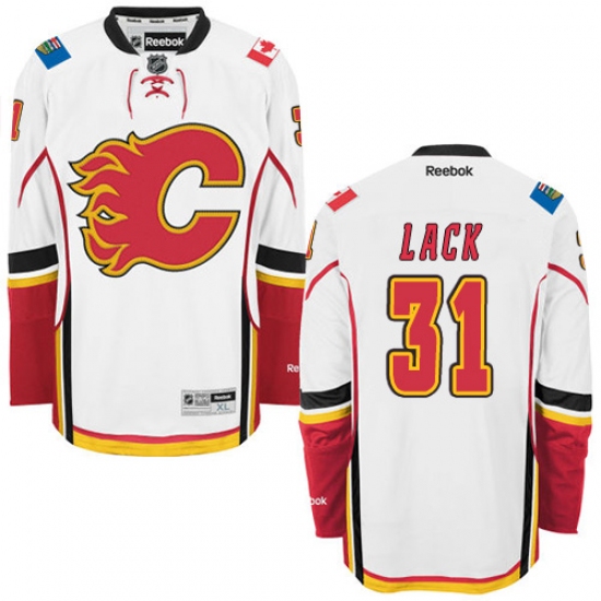 Women's Reebok Calgary Flames #31 Eddie Lack Authentic White Away NHL Jersey - Ujersey