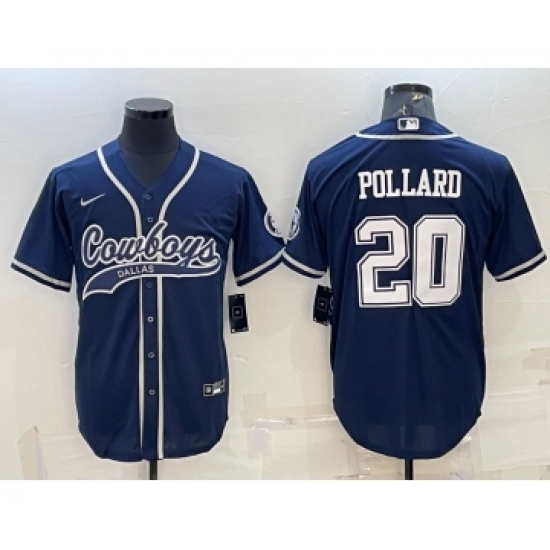 Men's Dallas Cowboys #20 Tony Pollard Navy With Patch Cool Base Stitched Baseball Jersey - Ujersey