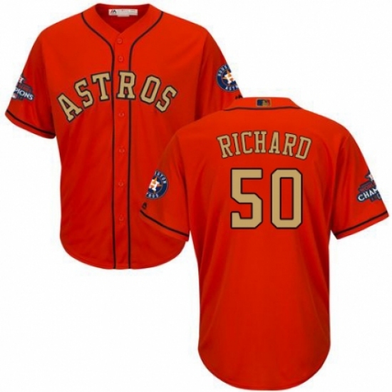 Men's Majestic Houston Astros #50 J.R. Richard Replica Orange Alternate 2018 Gold Program Cool Base MLB Jersey - Ujersey