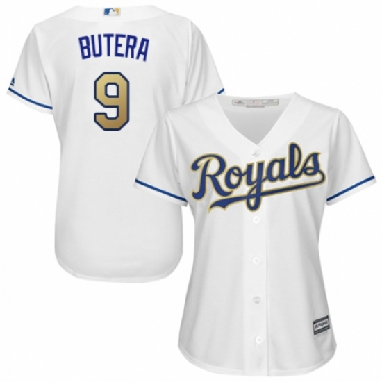 Women's Majestic Kansas City Royals #9 Drew Butera Replica White Home Cool Base MLB Jersey - Ujersey