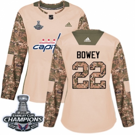 Women's Adidas Washington Capitals #22 Madison Bowey Authentic Camo Veterans Day Practice 2018 Stanley Cup Final Champions NHL Jersey - Ujersey