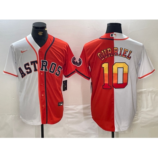 Men's Houston Astros #10 Yuli Gurriel White Orange Split Stitched Baseball Jersey - Ujersey