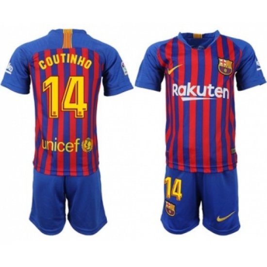 Barcelona #14 Coutinho Home Kid Soccer Club Jersey