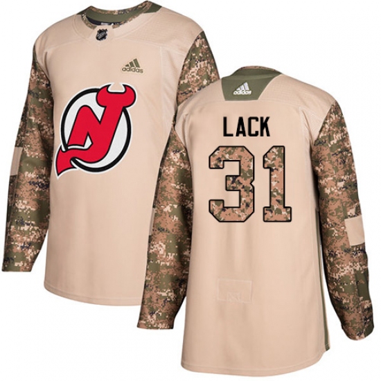 Men's Adidas New Jersey Devils #31 Eddie Lack Authentic Camo Veterans Day Practice NHL Jersey - Ujersey