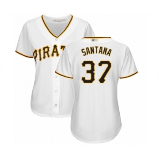 Women's Pittsburgh Pirates #37 Edgar Santana Authentic White Home Cool Base Baseball Player Jersey - Ujersey