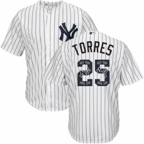 Men's Majestic New York Yankees #25 Gleyber Torres Authentic White Team Logo Fashion MLB Jersey - Ujersey