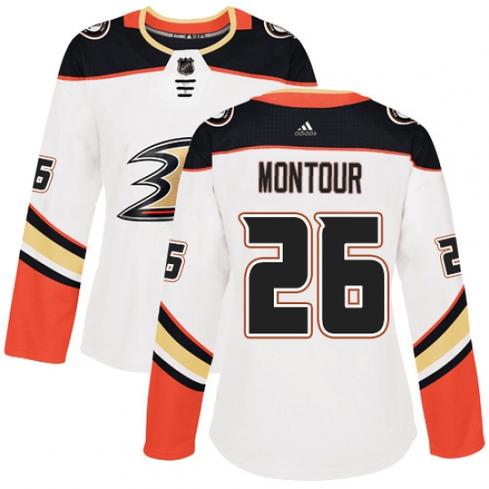 Women's Adidas Anaheim Ducks #26 Brandon Montour Authentic White Away NHL Jersey - Ujersey