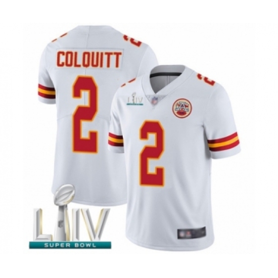 Men's Kansas City Chiefs #2 Dustin Colquitt White Vapor Untouchable Limited Player Super Bowl LIV Bound Football Jersey - Ujersey