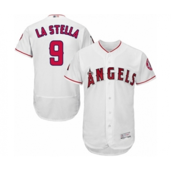 Men's Los Angeles Angels of Anaheim #9 Tommy La Stella White Home Flex Base Authentic Collection Baseball Jersey - Ujersey