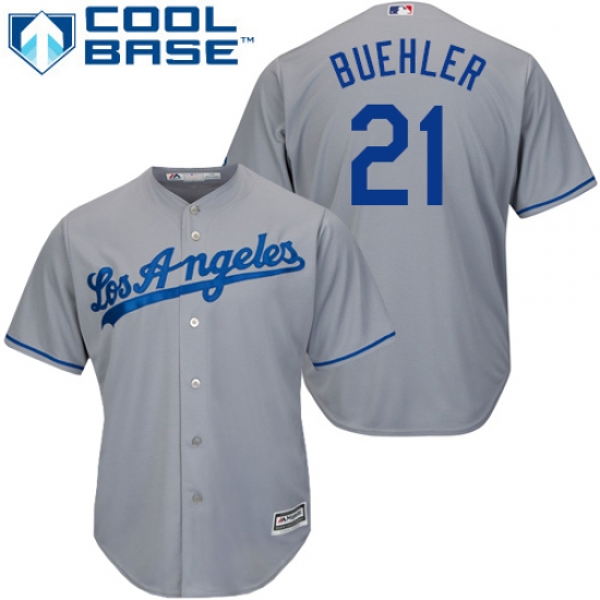 Youth Majestic Los Angeles Dodgers #21 Walker Buehler Authentic Grey Road Cool Base MLB Jersey - Ujersey