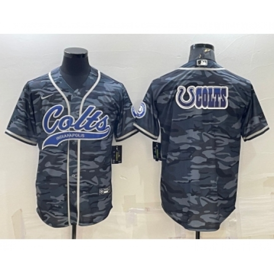 Men's Indianapolis Colts Grey Camo Team Big Logo With Patch Cool Base Stitched Baseball Jersey - Ujersey