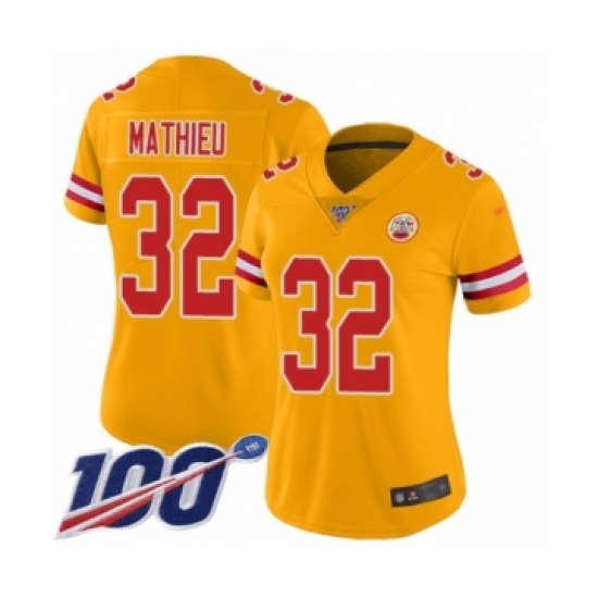 Women's Kansas City Chiefs #32 Tyrann Mathieu Limited Gold Inverted Legend 100th Season Football Jersey - Ujersey