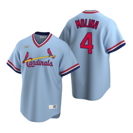 Men's Nike St. Louis Cardinals #4 Yadier Molina Light Blue Cooperstown Collection Road Stitched Baseball Jersey - Ujersey