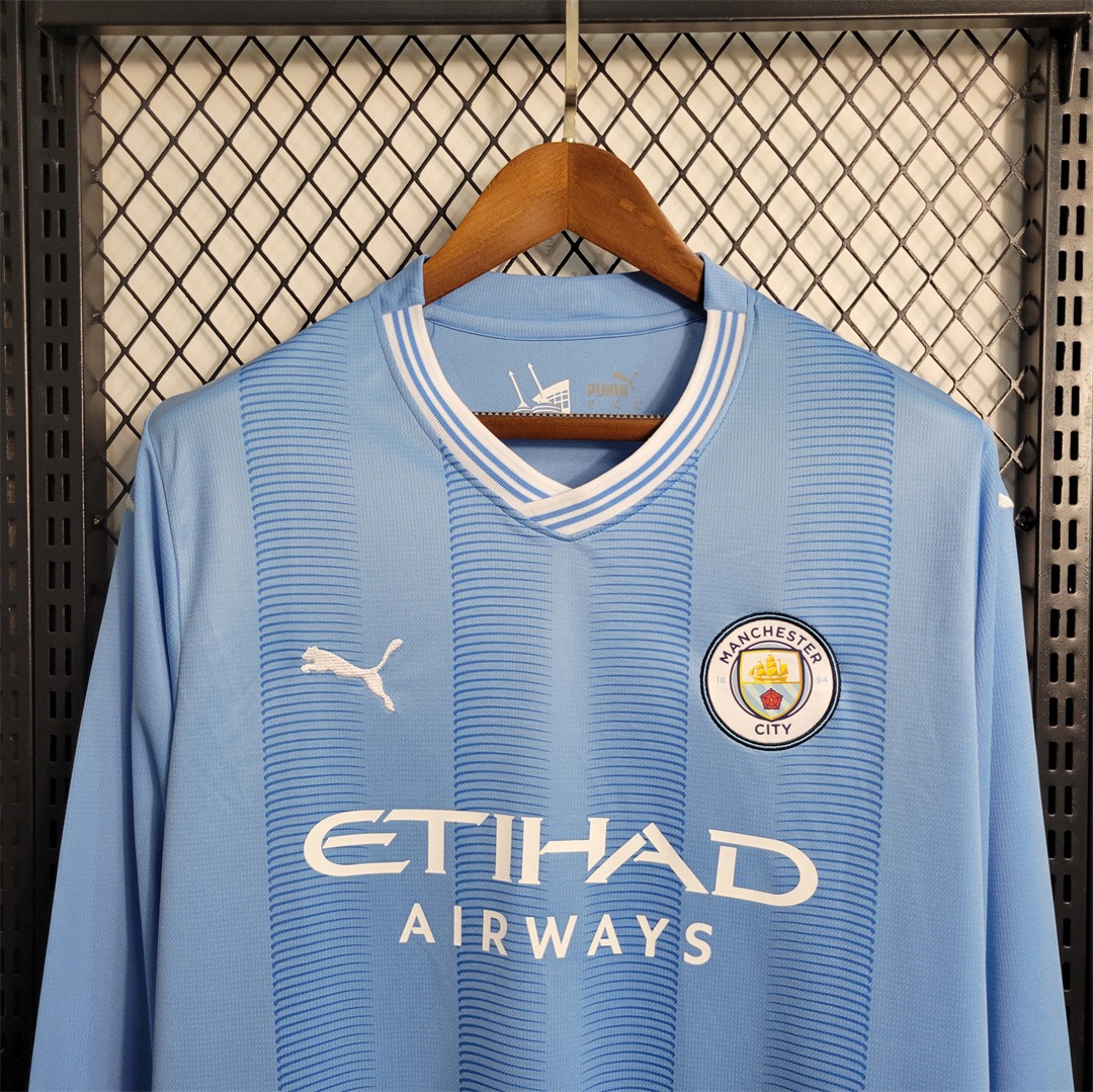 Manchester City Football Jersey Home Long Sleeve Shirt 2023/24 - Ujersey NHL