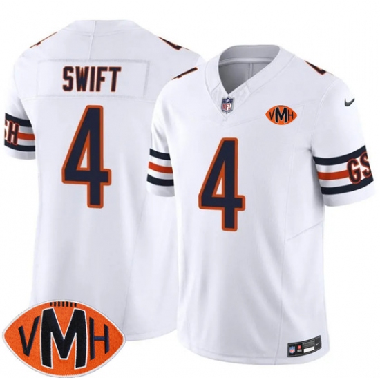 Men's Chicago Bears #4 D'Andre Swift White 2025 F.U.S.E. With Illinois and VMH Vapor Untouchable Limited Football Stitched Jersey - Ujersey