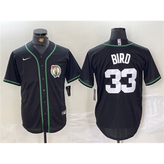 Men's Boston Celtics #33 Larry Bird Black With Stitched Baseball Jersey