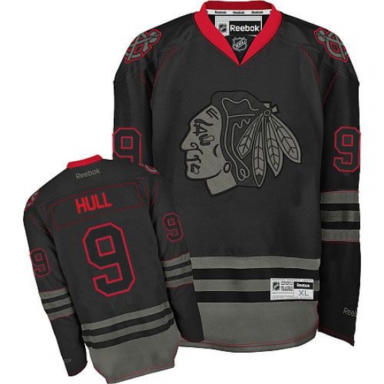 Men's Reebok Chicago Blackhawks #9 Bobby Hull Authentic Black Ice NHL Jersey - Ujersey