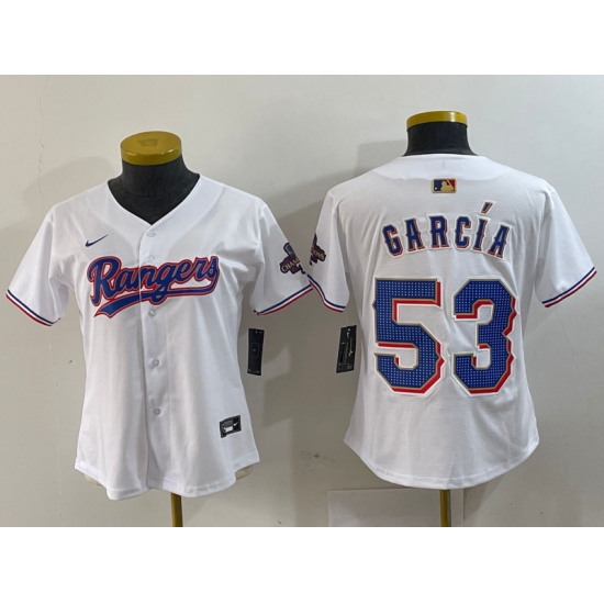 Women's Texas Rangers #53 Adolis Garcia White 2024 Gold Collection Limited Cool Base Jersey - Ujersey